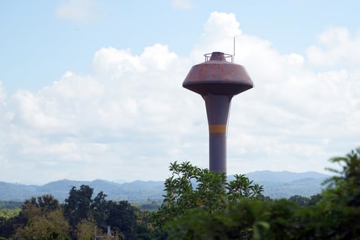Elevated Tank is a tank filled with clear water that is high. It has pressure and can be fed into the water supply pipeline without using a water pump. photo