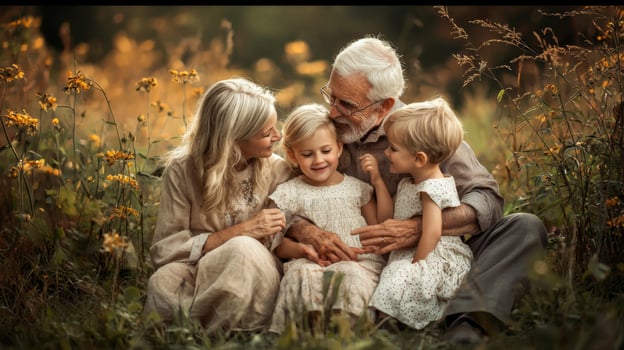 Seniors sharing moments of joy with grandchildren, Happy grandparents photo