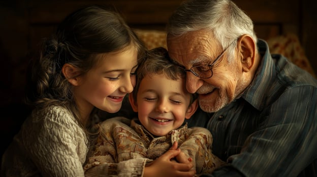 Seniors sharing moments of joy with grandchildren, Happy grandparents photo