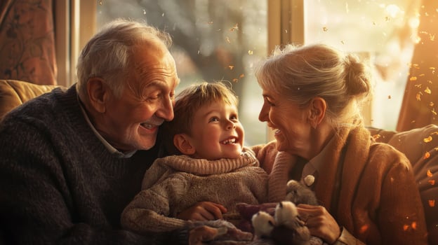 Seniors sharing moments of joy with grandchildren, Happy grandparents photo