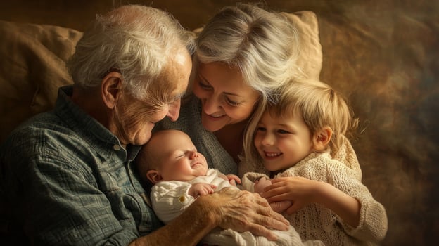 Seniors sharing moments of joy with grandchildren, Happy grandparents photo