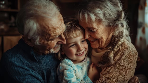 Seniors sharing moments of joy with grandchildren, Happy grandparents photo