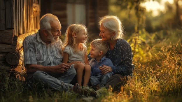 Seniors sharing moments of joy with grandchildren, Happy grandparents photo