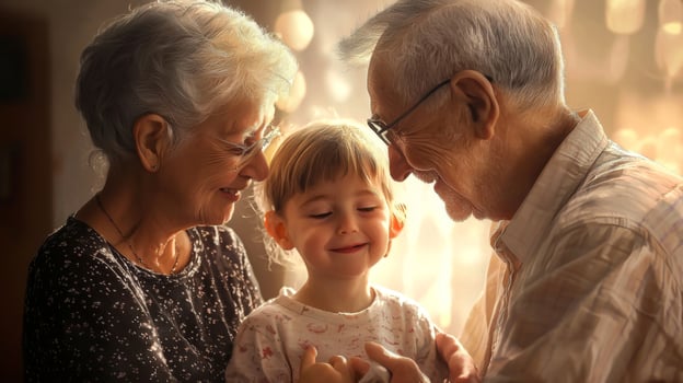 Seniors sharing moments of joy with grandchildren, Happy grandparents photo
