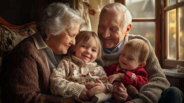 Seniors sharing moments of joy with grandchildren, Happy grandparents photo