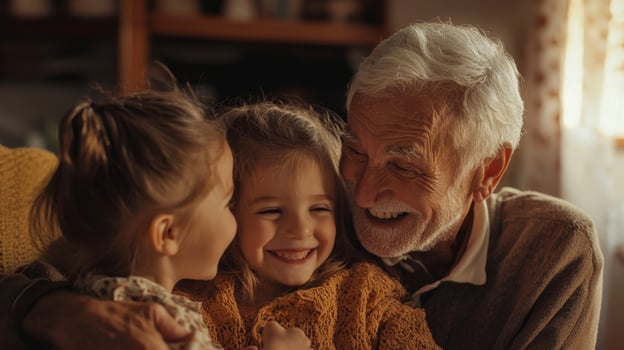 Seniors sharing moments of joy with grandchildren, Happy grandparents photo