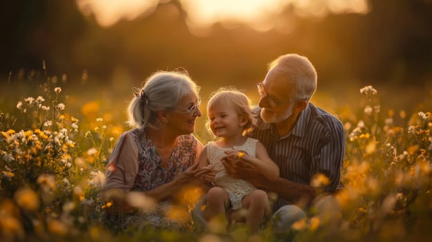 Seniors sharing moments of joy with grandchildren, Happy grandparents photo