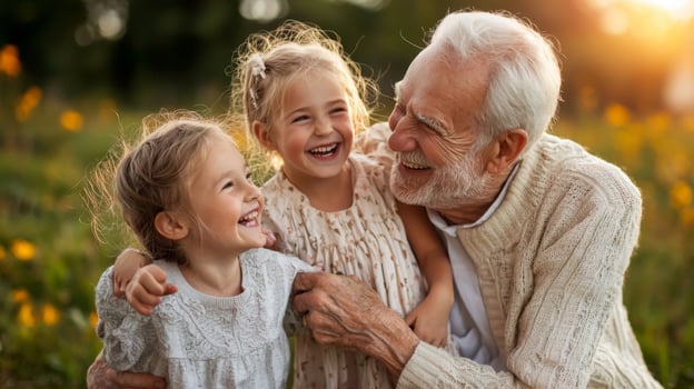 Seniors sharing moments of joy with grandchildren, Happy grandparents photo
