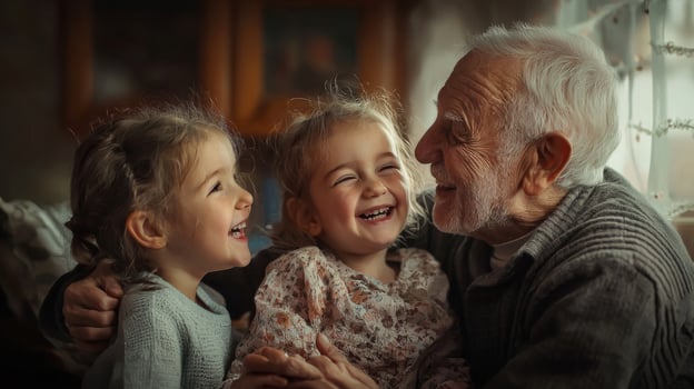 Seniors sharing moments of joy with grandchildren, Happy grandparents photo