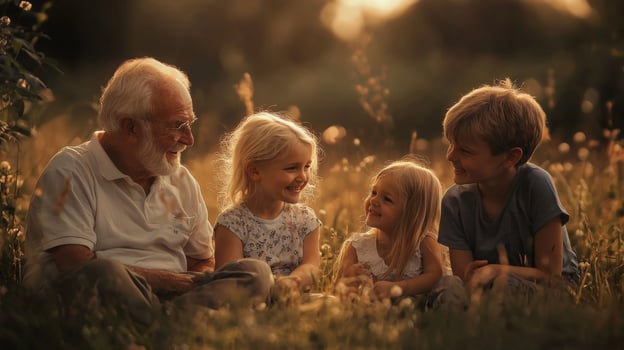 Seniors sharing moments of joy with grandchildren, Happy grandparents photo