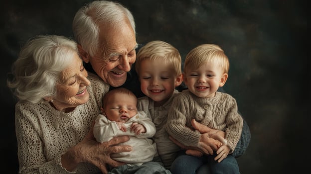 Seniors sharing moments of joy with grandchildren, Happy grandparents photo