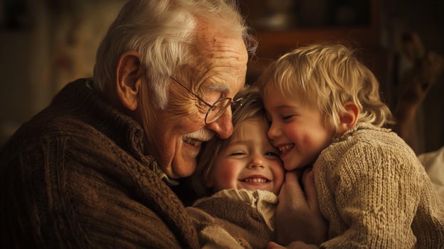 Seniors sharing moments of joy with grandchildren, Happy grandparents photo
