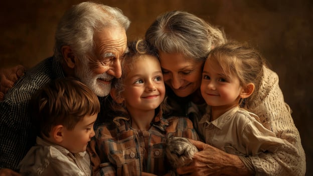 Seniors sharing moments of joy with grandchildren, Happy grandparents photo