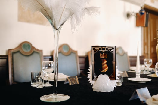 decorated festive table for a wedding evening in an old castle photo