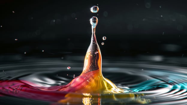 In highspeed photography, a water droplet freezes, revealing a moment of artistic beauty as it falls photo