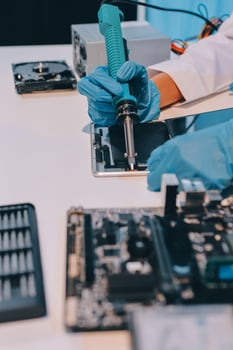 Electronics technician, electronic engineering electronic repair, electronics measuring and testing, repair and maintenance concepts. photo