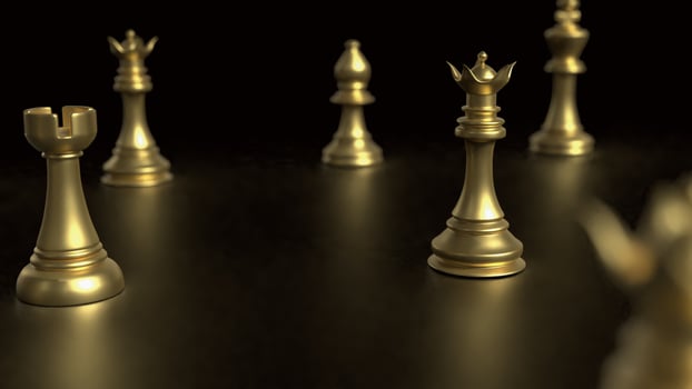 The Gold chess on black background for Business concept 3d rendering. photo