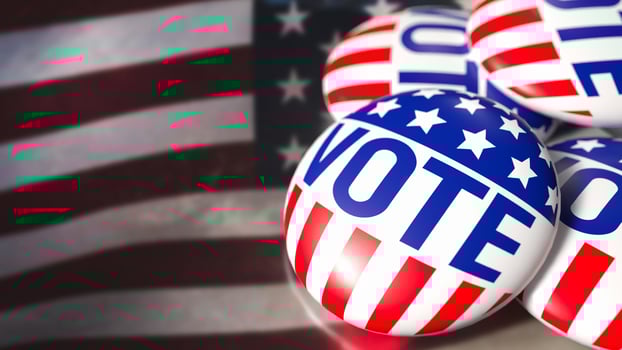 The brooch vote on USA flag for U.S. presidential election concept 3d rendering. photo
