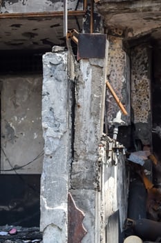 Fire breakout at childcare hospital at mid night when oxygen cylinder blasts in East Delhi, India, Fire at hospital where entire hospital destroyed photo