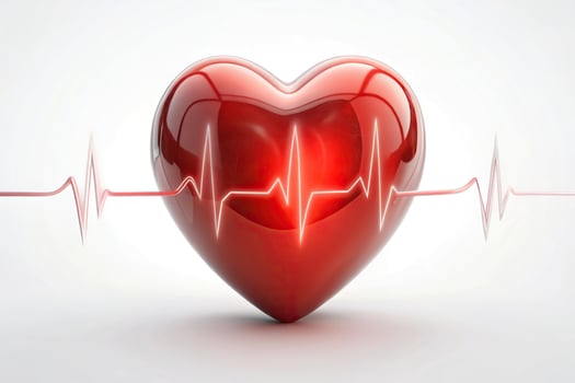Low angle view of pulsating sick heart on white background photo