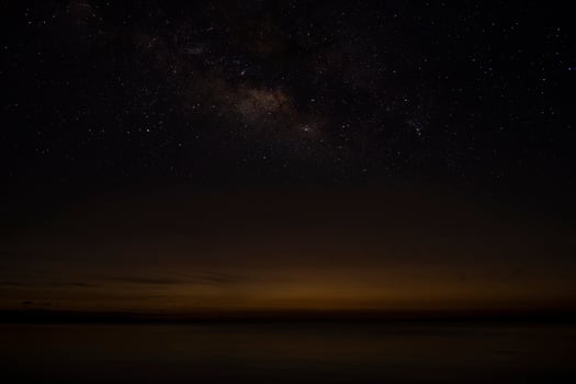 The sky with star at the lake in the twilight time. photo