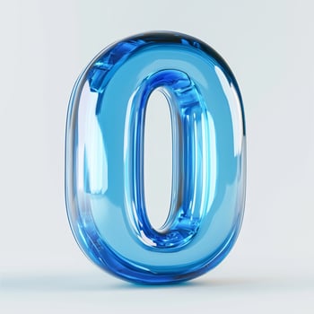 A vibrant blue glass numeral zero displaying modern design and captivating transparency on a soft background photo