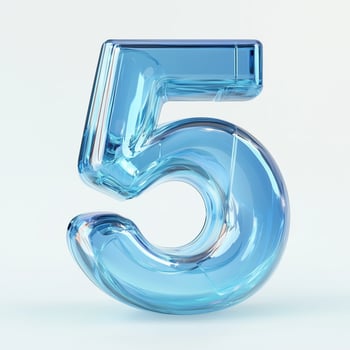 A translucent blue number five showcasing modern design with a minimalist aesthetic against a light background photo