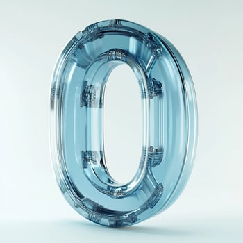 Transparent blue inflatable number zero floating against a light backdrop creating a playful and modern visual effect photo