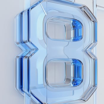 A large blue number eight prominently displayed on a white wall, showcasing modern design and vibrant colors photo