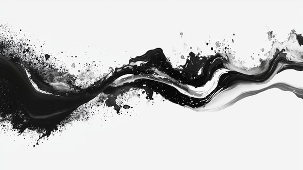 Abstract black and white fluid art with dynamic splashes and smooth waves created on a blank canvas photo