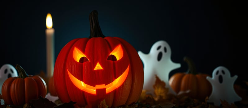 Halloween Pumpkin with Ghosts and Candle photo