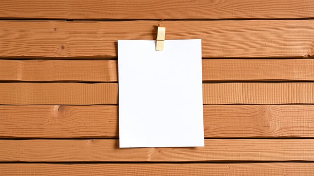 Blank White Paper Note On Wooden Wall photo