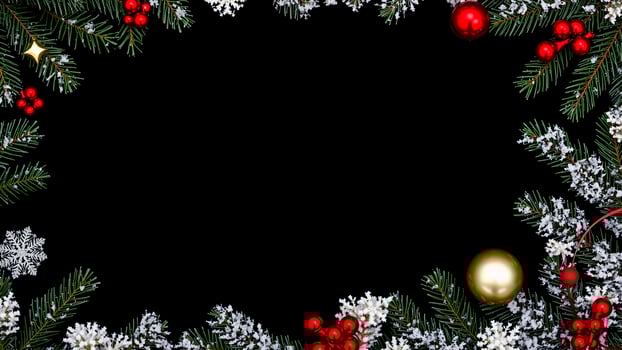 Christmas frame with fir branches and baubles photo