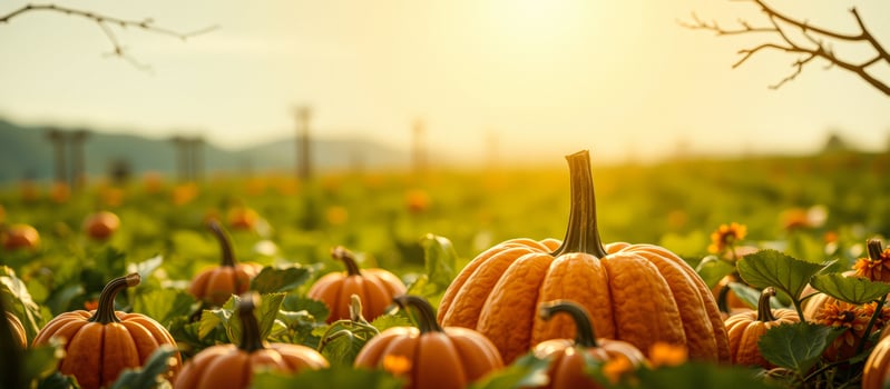 Ripe Pumpkins in a Field at Sunset photo