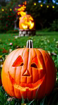 Jack-o-Lantern in Grass photo