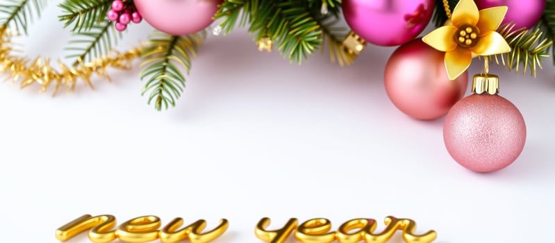 Pink Christmas Ornament with Gold Trim and New Year Text photo