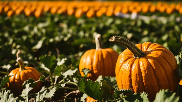Close-up of Pumpkins in a Field photo