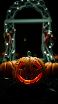 Jack-o'-Lantern Glowing in the Night photo