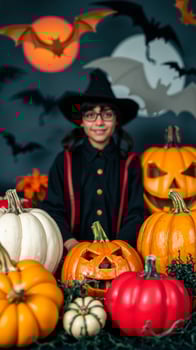Little Witch with Pumpkins for Halloween photo