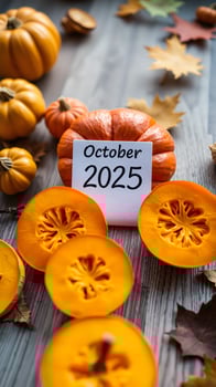 Autumnal Pumpkin Display with October 2025 Date Card photo