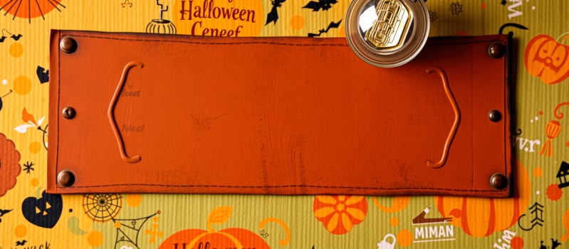 Blank Orange Label with Halloween Pattern Background photo