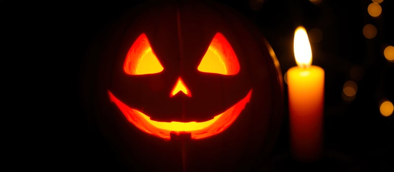 Jack-o'-lantern Glowing in the Dark photo