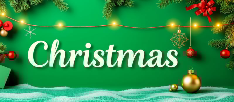 Christmas Decorations on Green Background photo