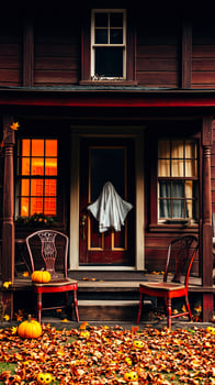 Spooky Halloween Porch with Ghost photo