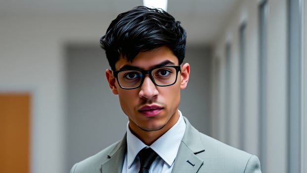 Portrait of a Young Businessman in a Suit and Glasses photo