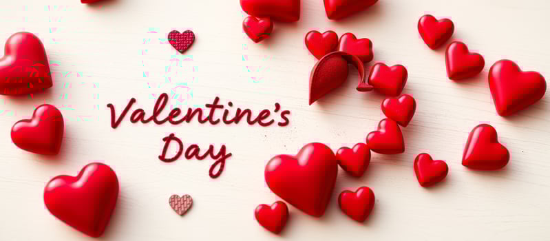 Valentine's Day Red Hearts on White Wood photo
