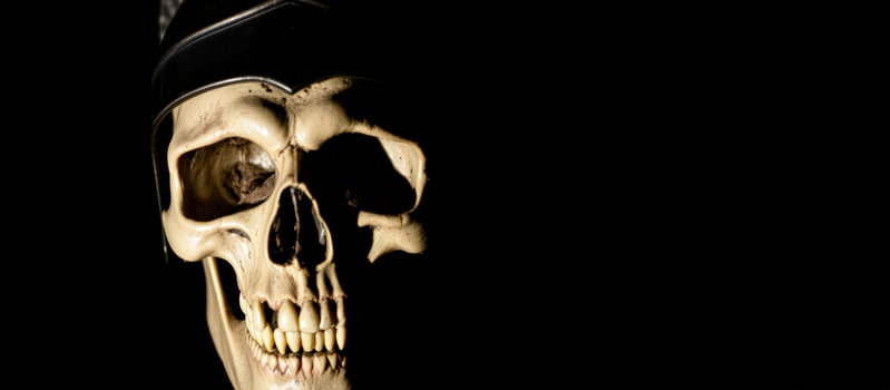 Close-up of a Skull with a Black Bandage photo