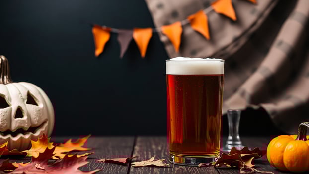 Pumpkin Spice Beer with Fall Leaves photo