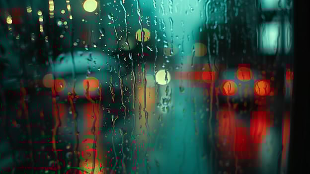 Rain falling blurred from glass window car light lamp on street bokek effect photo