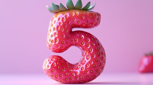 The number 5 is framed by a red strawberry textured fruit for kids on solid background photo